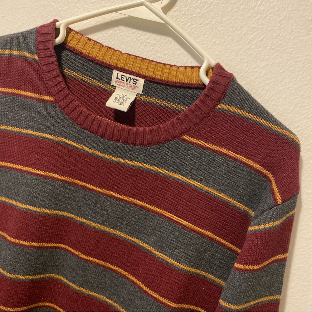 Levi's Red Tab Men's Crewneck Stripe Sweater in Burgundy Mens Large Hong Kong
